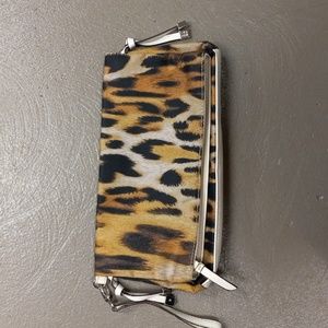 New York & Company Cream, Gold, Black Animal Print Clutch/Wristlet